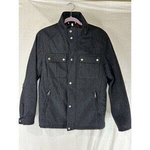 Cole Haan Men's Gray Melton Zip-Up Wool-Blend Trucker Coat Jacket Size Small